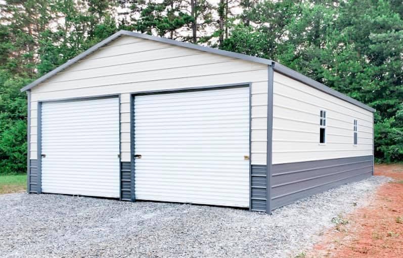 SAVE $1,703 OFF - ONLY $7,759 + tax for this 22x25x9 Two Bay Fully Enclosed Boxed Eave Garage!