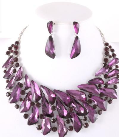 Purple Crystal Marquise Rhinestone Necklace Set