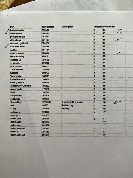 Parts list