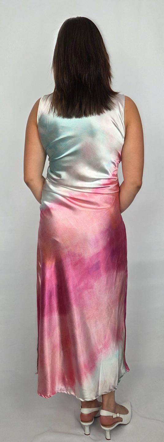 Elegant Tie-Dye Maxi Silk Dress