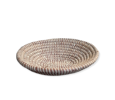 White and Tan Traditional Decorative Storage, Versatile Senegalese Handcrafted Oval Basket.