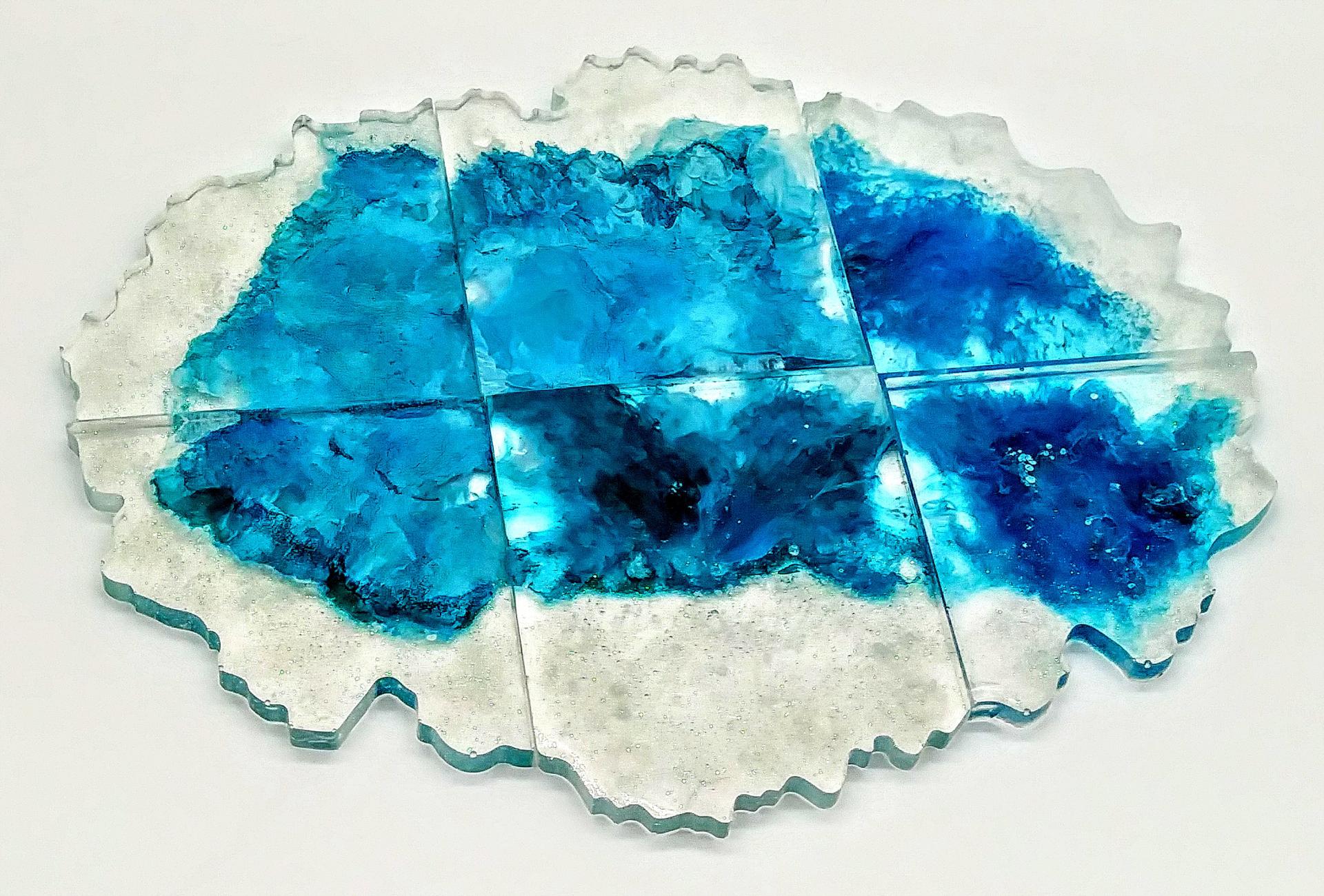 Set of 6 blue and glitter coasters