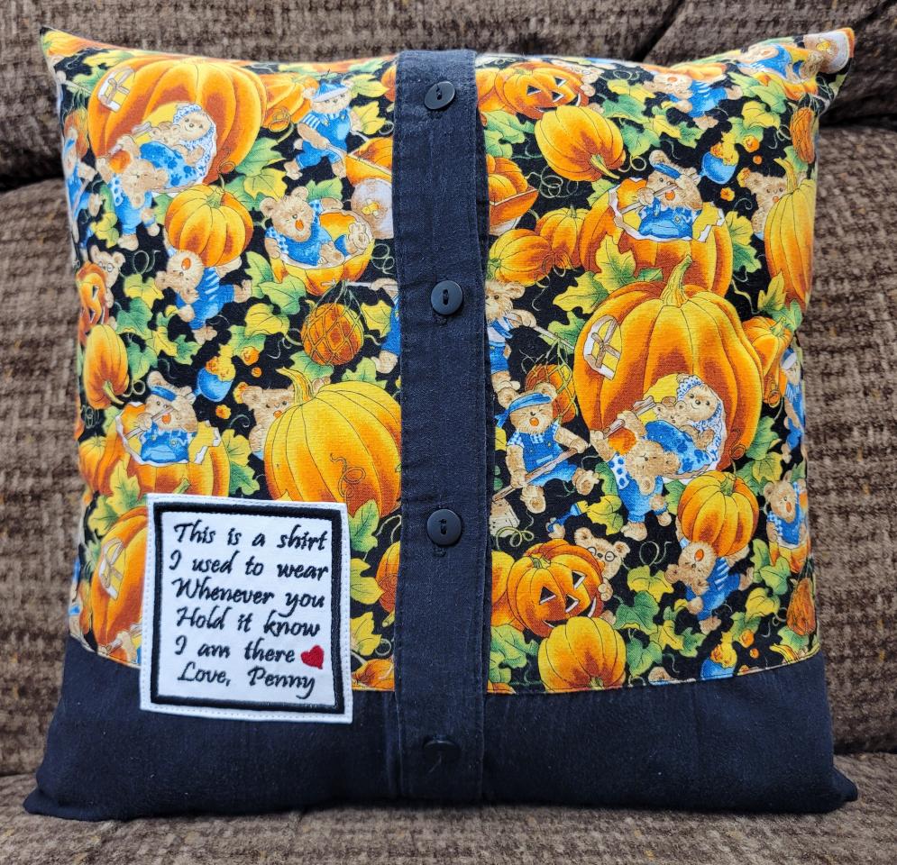 Memory pillow made from Loved Ones Shirts.