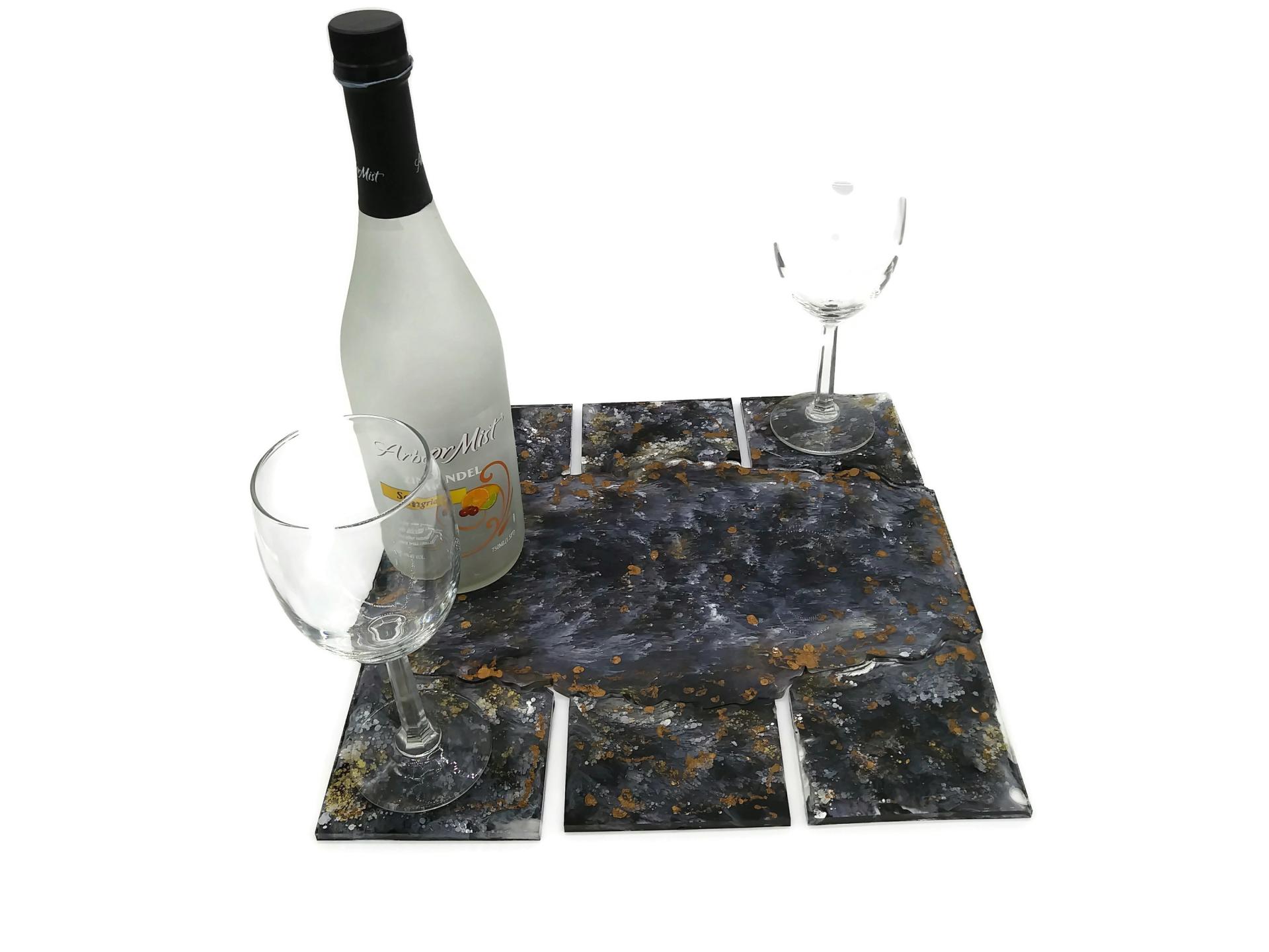 Black White and Gold Coasters and Serving tray