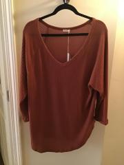 Waffle Sweater V Neck Top