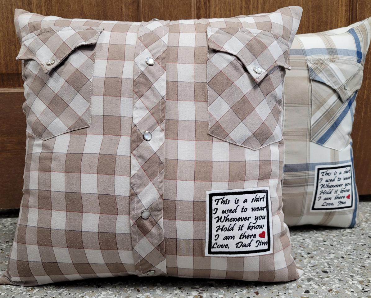 Memory pillow made from Loved Ones Shirts.
