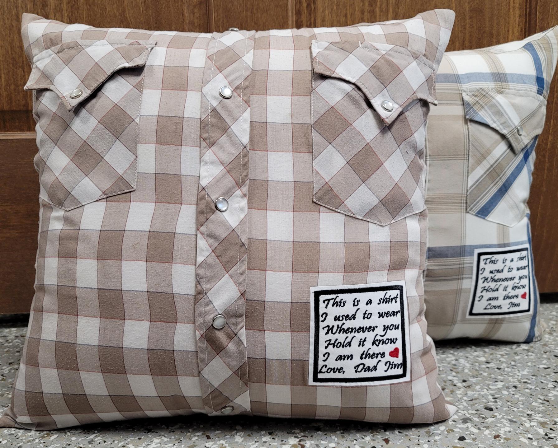 Memory pillow made from Loved Ones Shirts.