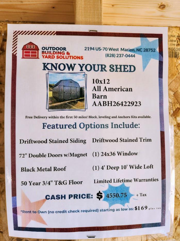 10x12 LOFTED BARN w/DOOR MAGNETS! - $200 DOWN DELIVERS!