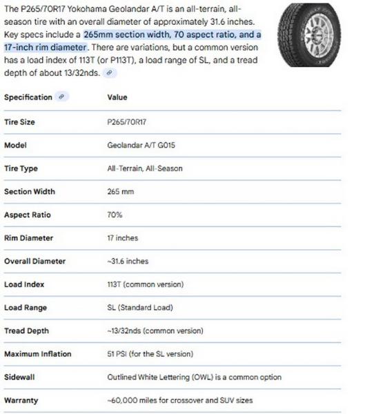 P265/70R17 Yokohama Geolandar A/T Tires Set of 4
