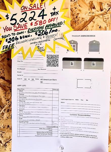 🔥SAVE $580 10x16 BARN - $5,224 - $206 DOWN & $206/MO - NO CREDIT CHECK - FREE DELIVERY & BLOCKS (50 mikes)