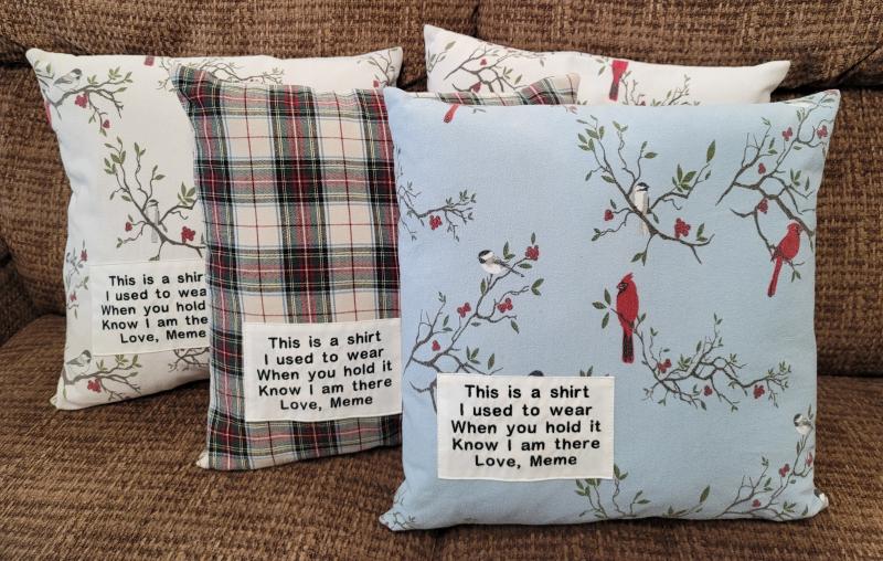 Memory pillow made from Loved Ones Shirts.
