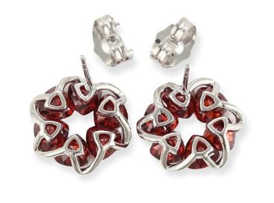 Ruby Red Fashion Stud Rhodium Plated Earrings