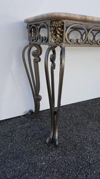 WROUGHT IRON CULTURED MARBLE GLASS SOFA TABLE