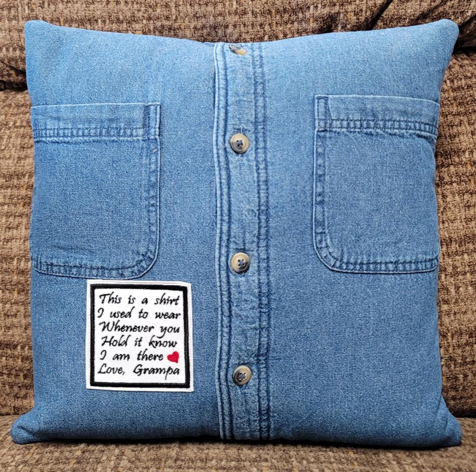 Memory pillow made from Loved Ones Shirts.