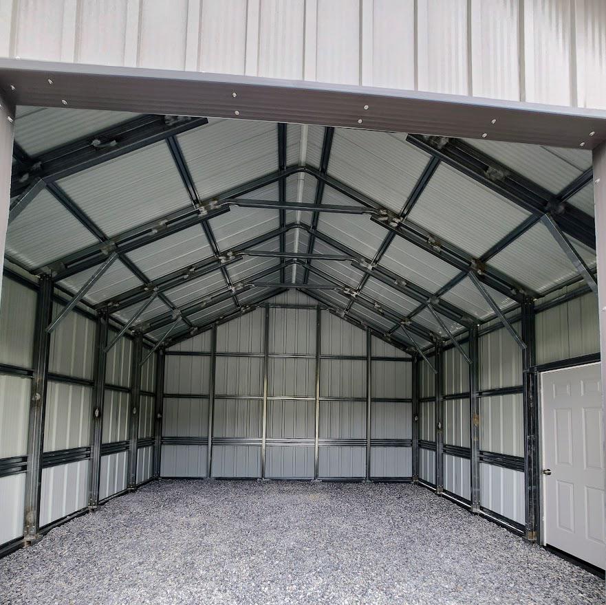 25% OFF! 20x20 PREMIER STEEL BUILDING - BOARD & BATTEN SIDING - 10X10 TRACK DOOR - DBL LEGS/RAFTERS