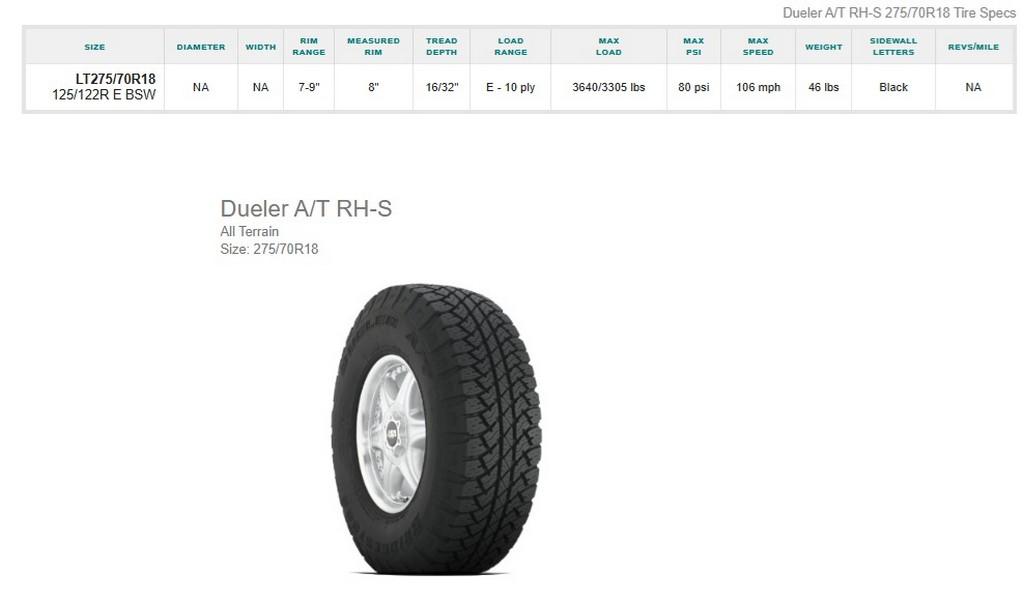 LT275/70R18 Bridgestone Dueler A/T Tires Set of 4