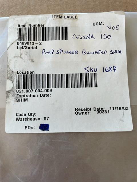 Cessna 150 Propeller Spinner Bulkhead Shim. New Old Stock.