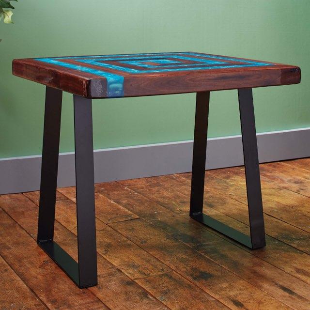 Black Walnut and Blue resin end table