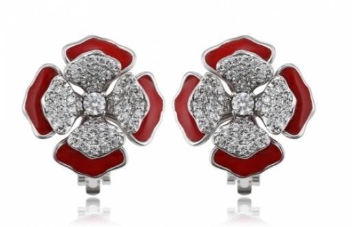 Ruby Zirconia Flower Clip on Earrings