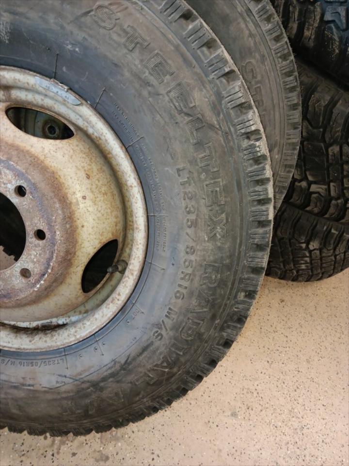 New LT235/85R16 Firestone SteelTex Radial L/T Tires with 8 Hole Dually Rims Pair of 2