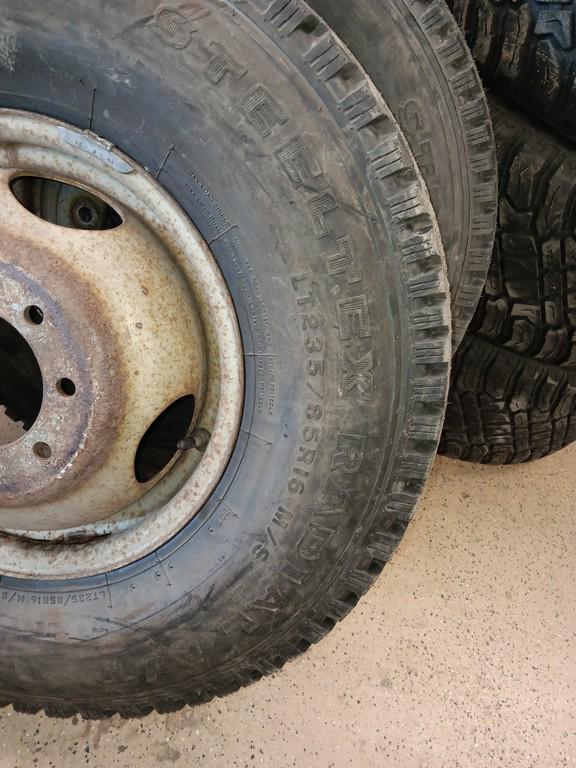 New LT235/85R16 Firestone SteelTex Radial L/T Tires with 8 Hole Dually Rims Pair of 2