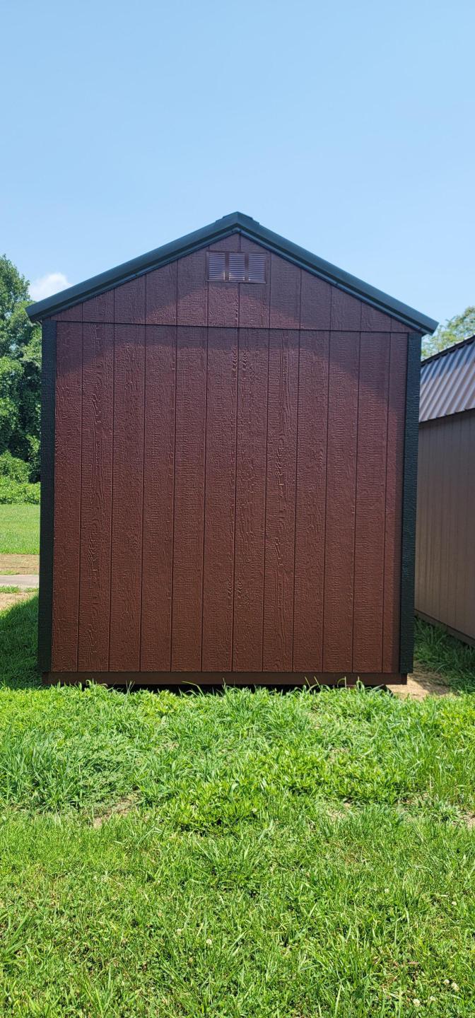 MARION #14602 - 8x16 Red w/Black Trim UTILITY SHED W/TRANSOM WINDOWS AND HIGH WALLS #14602