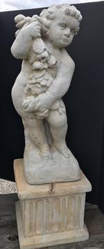 FOUR SEASONS CHERUB CONCRETE STATUES ON PEDESTALS