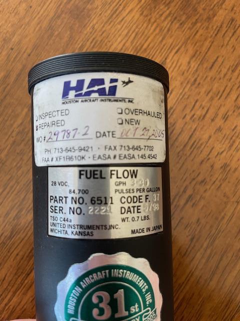 Beechcraft United Instruments A36 Fuel Flow Gauge. Used.