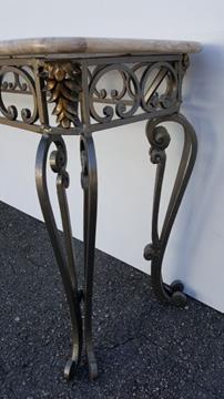 WROUGHT IRON CULTURED MARBLE GLASS SOFA TABLE