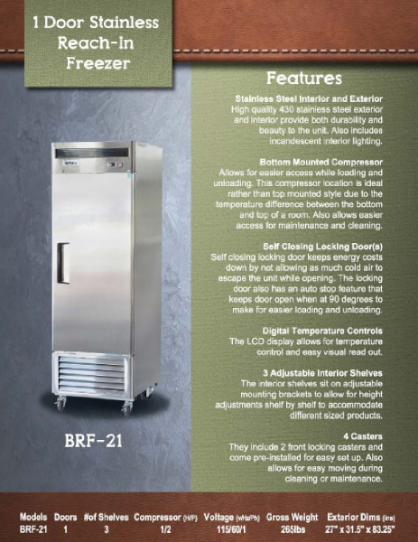 Bison BRF-21 One Door Reach -In Freezer