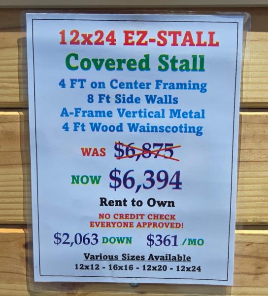 🔥SAVE $481 OFF - 12x24 EZ STALL HORSE RUN/LIVESTOCK ENCLOSURE - RTO AVAILABLE - FREE DELIVERY UP TO 50 MILES!