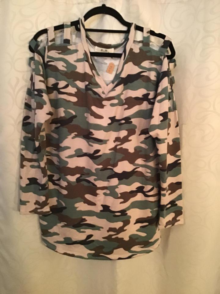 Camo Print Caged Long Sleeve Tunic