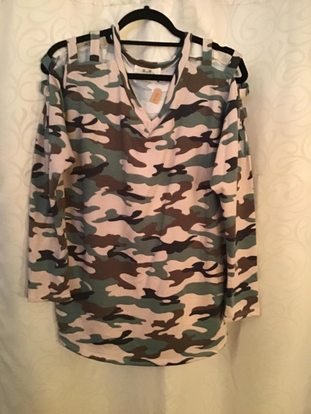 Camo Print Caged Long Sleeve Tunic