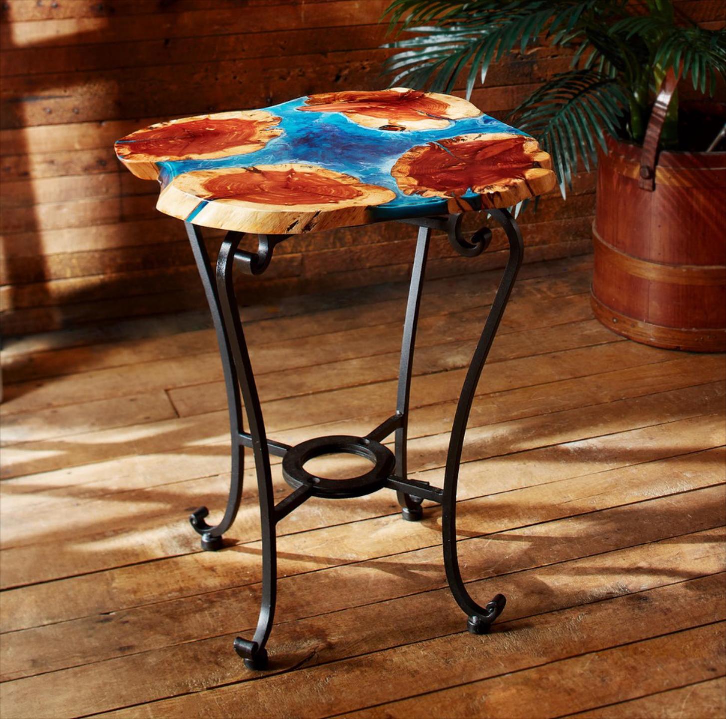 Cedar and resin end table