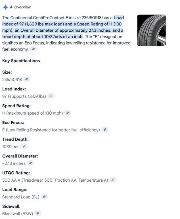 235/50R18 Continental ContiProContact E Tires Set of 4