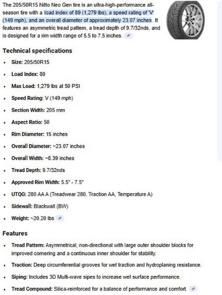 205/50R15 Nitto Neo Gen Tires Set of 4