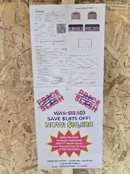 🔥15% OFF - SAVE $1,875  14x24 BARN  $10,628 - $420 DOWN & $420/MO - NO CREDIT CHECK - FREE DELIVERY / BLOCKS ( 50 miles )