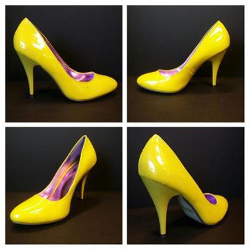 MACHI BRAND CANARY YELLOW PATENT PUMPS