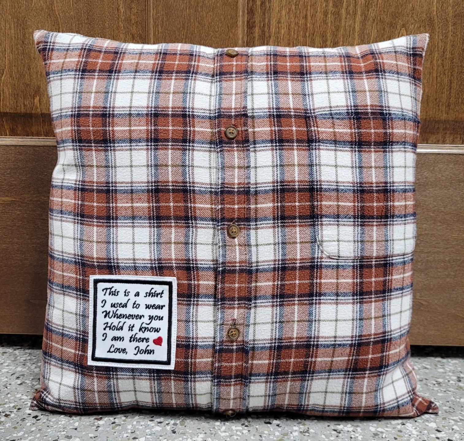 Memory pillow made from Loved Ones Shirts.