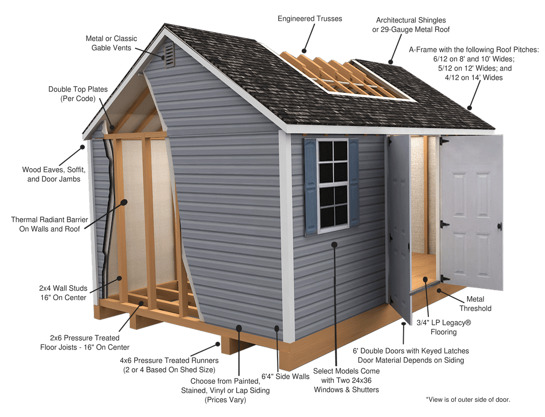 MARION #14602 - 8x16 Red w/Black Trim UTILITY SHED W/TRANSOM WINDOWS AND HIGH WALLS #14602