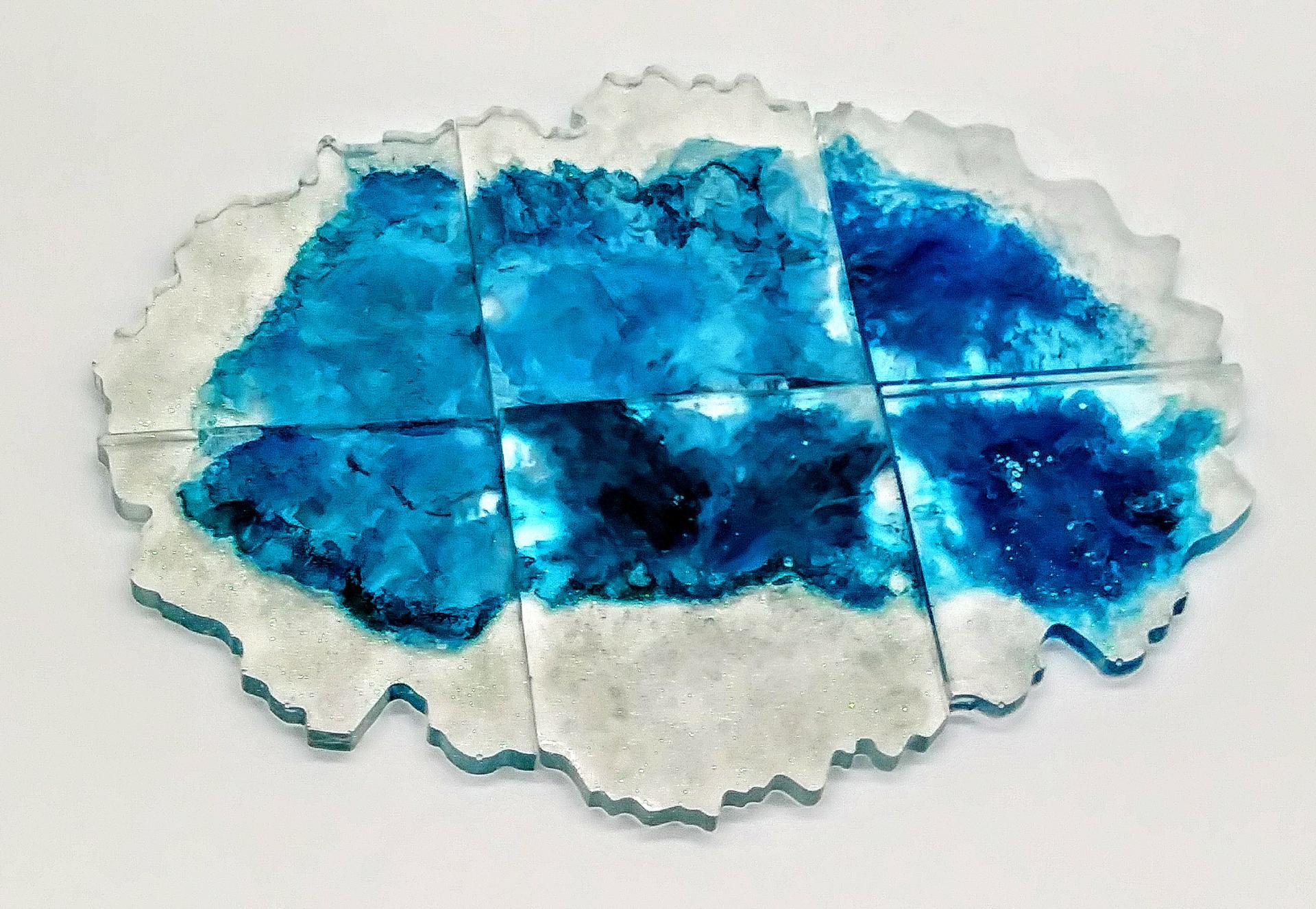 Set of 6 blue and glitter coasters