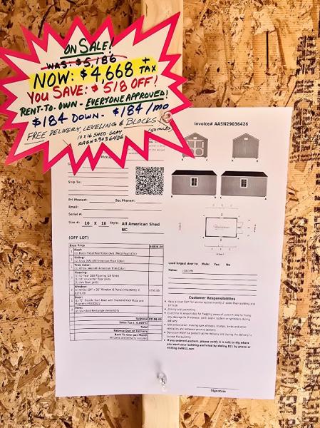 🔥SAVE $518  10X16 SHED ONLY $4,668 or $184 DOWN & $184/MO - NO CREDIT CHECK - FREE DELIVERY & BLOCKS (50miles)