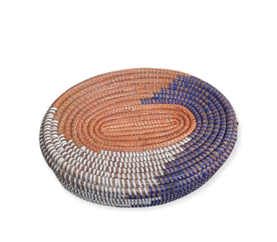 Versatile Multicolor Oval Lidded Senegalese Hand Woven Basket, Storage.