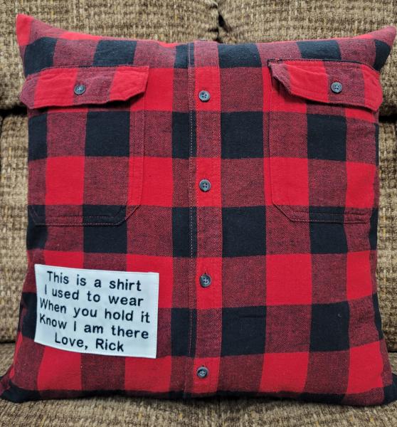 Memory pillow made from Loved Ones Shirts.