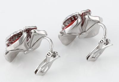 Ruby Zirconia Flower Clip on Earrings