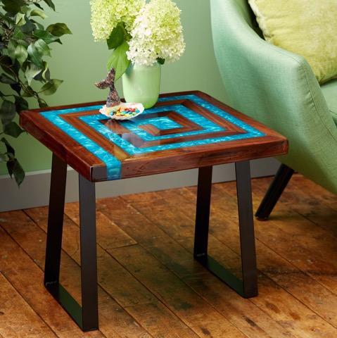 Black Walnut and Blue resin end table