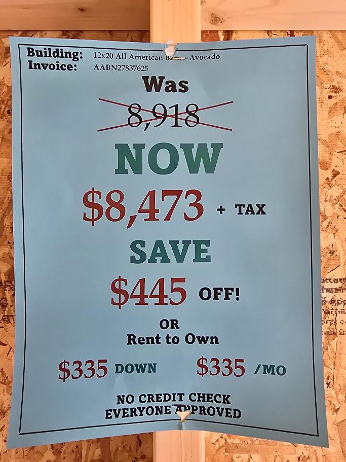 12x20 BARN/GARAGE w/RAMP DOOR & ELECTRICAL PKG! -$8,473 OR $335 DOWN & $335/MO - NO CREDIT CHECK - EVERYONE APPROVED!