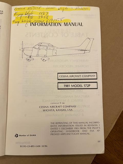 Cessna 172P Information Manual. Used.