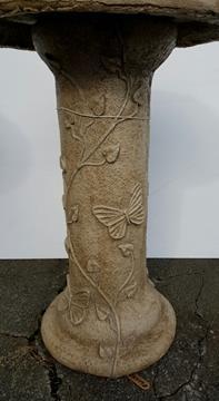 BIRD BATH WHITE WASHED PAINT CONCRETE BUTTERFLIES
