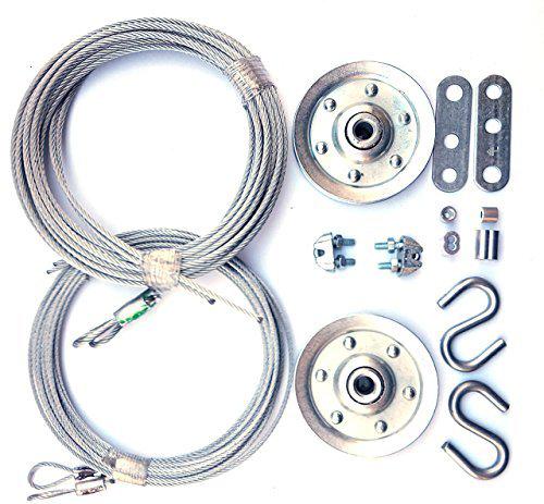 Cable and Pulley Replacement Kit - Two 3 inch Heavy Duty Sheaves, Two Pairs of Galvanized Aircraft Cables - 3/32 and 1/8 inch Diameter. 10 Fasteners for Overhead Sectional Garage Doors. DIY and Save